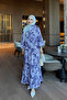 Lilac Half Buttoned Sleeves Elasticized Patterned Viscose Dress