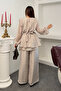 Tensel Modal Fabric Flounce and Belted Blouse and Trouser Set 080 - Beige - 8