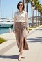 Women's Maxi Skirt A-Line Gathered Slit Lined Knitted Fabric Comfortable L Size Casual Modern Stylish Elegant - 3