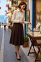 Women's Midi Length Poplin Skirt High Waist Pleated Cut Unlined Comfortable Clothing Seasonal Casual Modern Stylish - 2