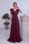 Women's Evening Dress with Ruffles on the Shoulders, V-Neck, Glittering Long, Burgundy, Navy Blue, Lilac, Black - 4