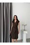 Brown Double-Breasted Sleeveless Striped Midi Satin Dress - 2