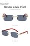 Womens Rectangular Rimless Sunglasses UV400 Protection Fashion Anti-Glare Sun Glasses with Wooden Texture Temples and Grey Lens with Glasses Case - 7