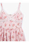 Viscose Fabric Lace Detailed Layered V-Neck Floral Sleeveless Mini Dress - 6