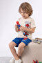 Printed Boy's Cream Combed Cotton T-Shirt and Cobalt Blue Shorts Set - 2