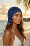 Women's Cobalt Blue Summer Mesh Bandana Hat with Pearls Knitted Beach Hat Bohemian Style - 2