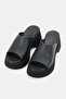 Women's Black Genuine Leather Platform Daily Slippers - 2