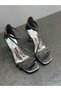 Platinum Metallic Stone Heeled Women's Shoes - 7
