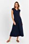 Women's Navy Blue Button Detailed Double Breasted Midi Dress Ees000011 - 2