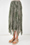 Women's Asymmetrical Pleated Floral Patterned Chiffon Green Skirt - 8