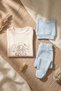 Nova Cotton 3-Piece Baby Set - 0-3 Months Blue Ribbed Leggings, Space-Themed Double-Breasted Top, Bottom, and Beanie Set - 4