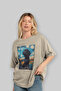 For Dog Lovers 3 Front Dog Prints Beige Oversize T-Shirt 100% Cotton Unisex Dog Lover Premium Design - 4