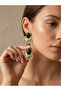 Green Oval Stone and Gold Color Forged Pattern Metal Earrings - 2
