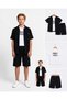 Boy's Black Shirt Shorts Set Printed T-Shirt 3-Piece Set Oversize Fit Summer Combination 11-14 Years Old