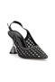 26Y123 Women's Black Stone Shiny Wedding Engagement Design Transparent Pointed Toe Thin Heeled Evening Dress Shoes - 3