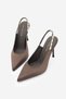 Women's Stiletto Pointed Toe Stoned Open Back Thin Classic Evening Dress Heeled Shoes Raven Brown Satin