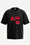 Xoxo Kiss Mark Design Back Printed Cotton Black Oversize T-Shirt