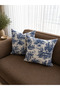Navy Blue Duck Fabric French Villagers Patterned Decorative Throw Pillow Cover - Dowry Set of 2 - 6