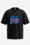 Sunset Beach Design Back Printed Cotton Black Oversize T-Shirt