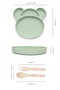 Mouse Figured Feeding Set - 4-Compartment Baby Food Bowl with Spoon and Fork, Green - 5