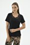 Women's Short Sleeve Lace V-Neck Black Floral Patterned Pajama Set C3T9N371 - 2