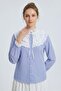 Blue Striped Wide Scallop Lace Robe with Bow Tie Shirt - 4