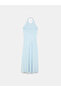 90586 100% Lyocell Halter Neck Dress-Blue - 7
