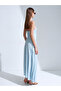 90586 100% Lyocell Halter Neck Dress-Blue - 3