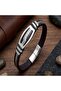Leather Cord Steel Rope Men's Bracelet 31684B17D6 - 4