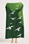 Green Beach Towel with Seagull Figure - Marine Nature Themed Modern Quick-Drying Microfiber Towel