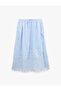 Cotton Tie-Waist Lace Embroidered Striped Flared Skirt - 3