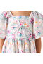 Square Neck Short Sleeves Tiered A-line Dress with Floral Print - 5