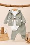 Baby Boy Set - Children's Set - Hooded Teddy Bear Detailed Ribbed Look Top and Bottom Set - 8