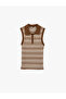 Viscose Striped Sleeveless Polo Neck Knitwear Blouse - 6