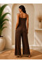 Women's Ethnic Stripe Pattern Detailed V-Neck Strappy Long Crepe Jumpsuit with Pockets - 2