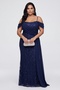 Women's Navy Blue Thin Straps Boat Neck Beaded Plus Size Evening Dress - 2