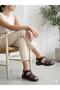 Women's Black Inner and Outer Genuine Leather Orthopedic Soft Sole Daily Sandals - 2