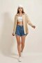 Women's Oversize Cut Basic Cotton Beige Shirt - 4