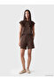 Brown Soft Touch Women's Shorts with Stripes on the Sides