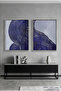 Modern Navy Blue Set of 2 Abstract Wall Art | Framed Canvas Print with Silver Foil Embossed | Luxury Modern Decor for Living Room, Bedroom, Office & Gift