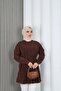 Hakim Collar Pleated Detailed Buttoned Tunic Brown Hnt2127 - 6