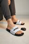Men's Square Textured Embossed Lettering Orthopedic Flat Sole Home and Summer Slippers