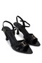 Women's Faux Leather Black Heeled Shoes - 2