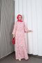Women's Modal Fabric Shawl Patterned Hijab Half Placket Buttoned Summer Dress Pink Hnt2131 - 3