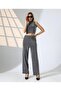 Silver Glitter Stone High Neck Crop Top and Wide Leg Pants Two-Piece Set - 3