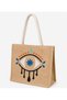 Natural Jute Shopping, Shoulder, Arm, Beach Bag, Straw Colored with Evil Eye Embroidery 42X12X35 - 5