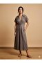 V-Neck Shoulder Embroidery Detailed Linen Dress 6077