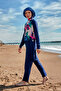 Lycra Navy Blue Full Covered Hijab Swimsuit - 4-Piece Set M2497 - 4