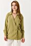 Women's Side Tie Shirt Collar Tunic Light Khaki
