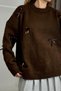 Women's ribbon detailed oversize knit sweater brown - 3